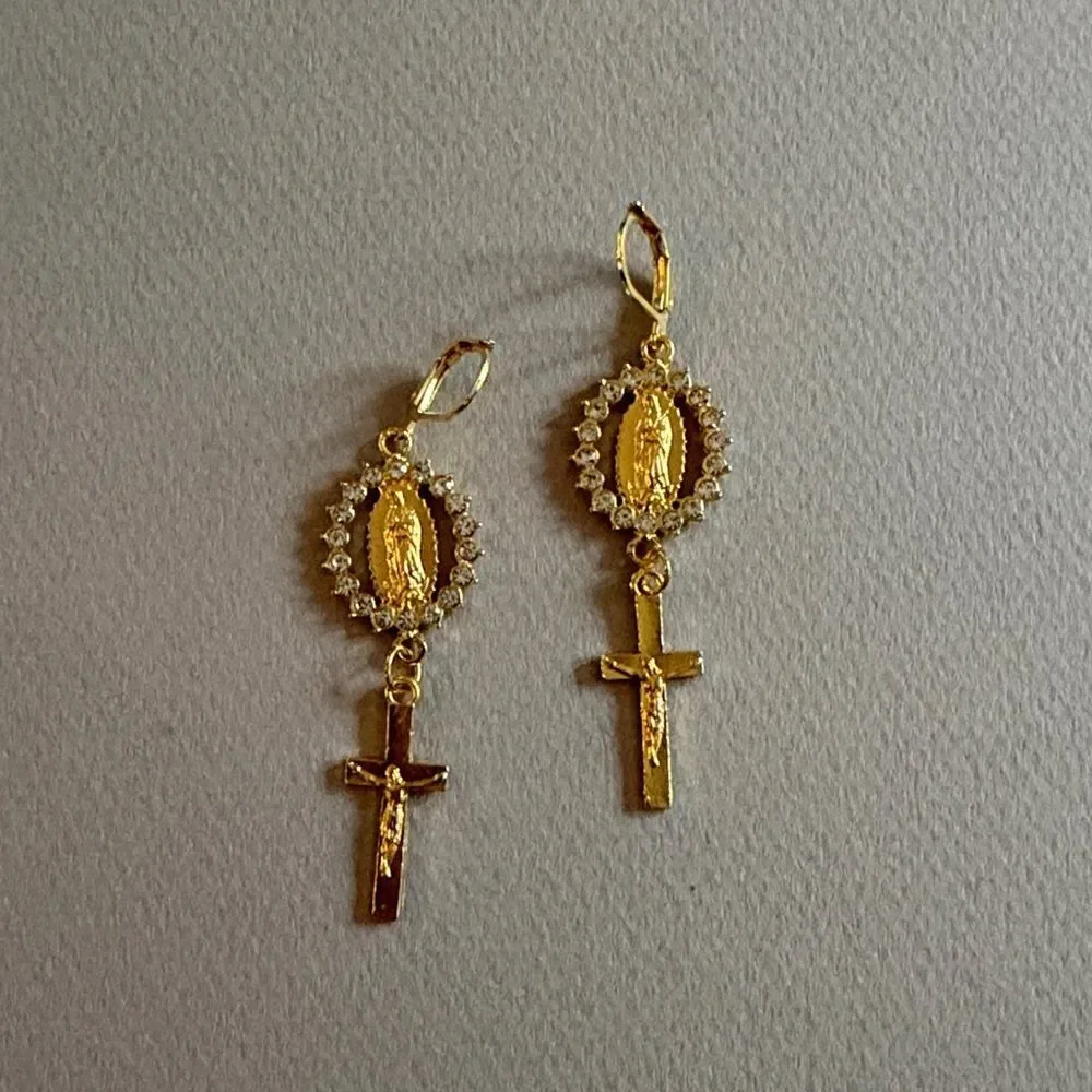 Virgin Mary Cross Drop Earrings A1735
